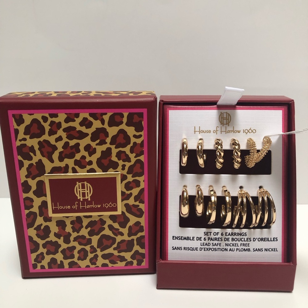 House of Harlow Set of 6 Gold Tone Earrings NWT